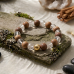 Wood and Clear Crystal Bracelet (Diamond Cut) With Golden Moti VY