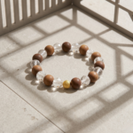 Wood and Clear Crystal Bracelet (Diamond Cut) With Golden Moti VY