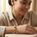 Wood and Clear Crystal Bracelet (Diamond Cut) With Golden Moti place (1)