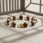 Wood and Clear Crystal Bracelet (Diamond Cut) With Golden Moti VY