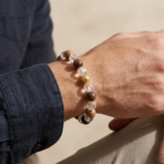 Wood and Clear Crystal Bracelet (Diamond Cut) With Golden Moti VY