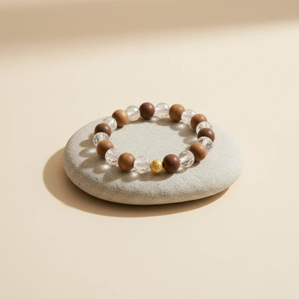 Wood and Clear Crystal Bracelet