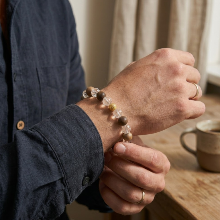 Wood and Clear Crystal Bracelet (Diamond Cut) With Golden Moti photo review