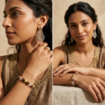 Wood and Clear Crystal Bracelet (Diamond Cut) With Golden Moti VY