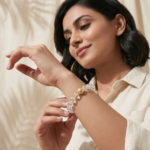 Crystal Bracelet Clear Quartz (Diamond Cut) With Golden Moti