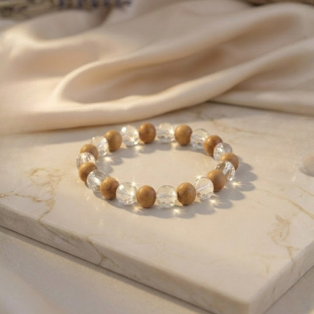 Sandalwood and Clear Crystal Bracelet