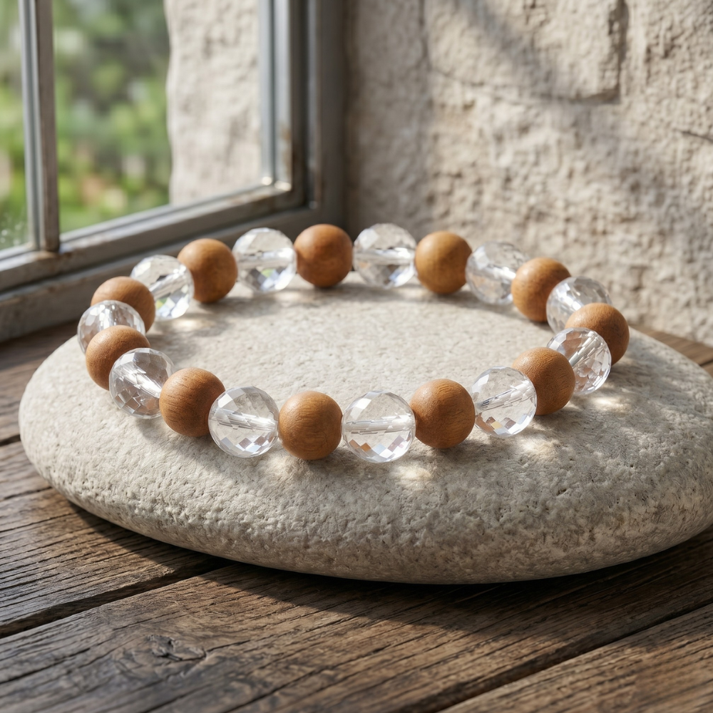 Sandalwood and Clear Crystal Bracelet