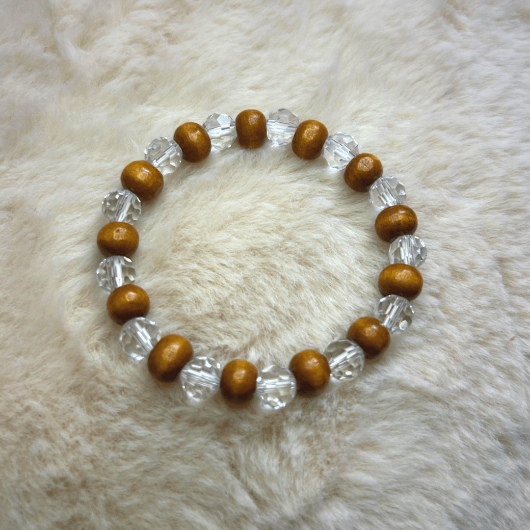 Wood and Clear Crystal Bracelet