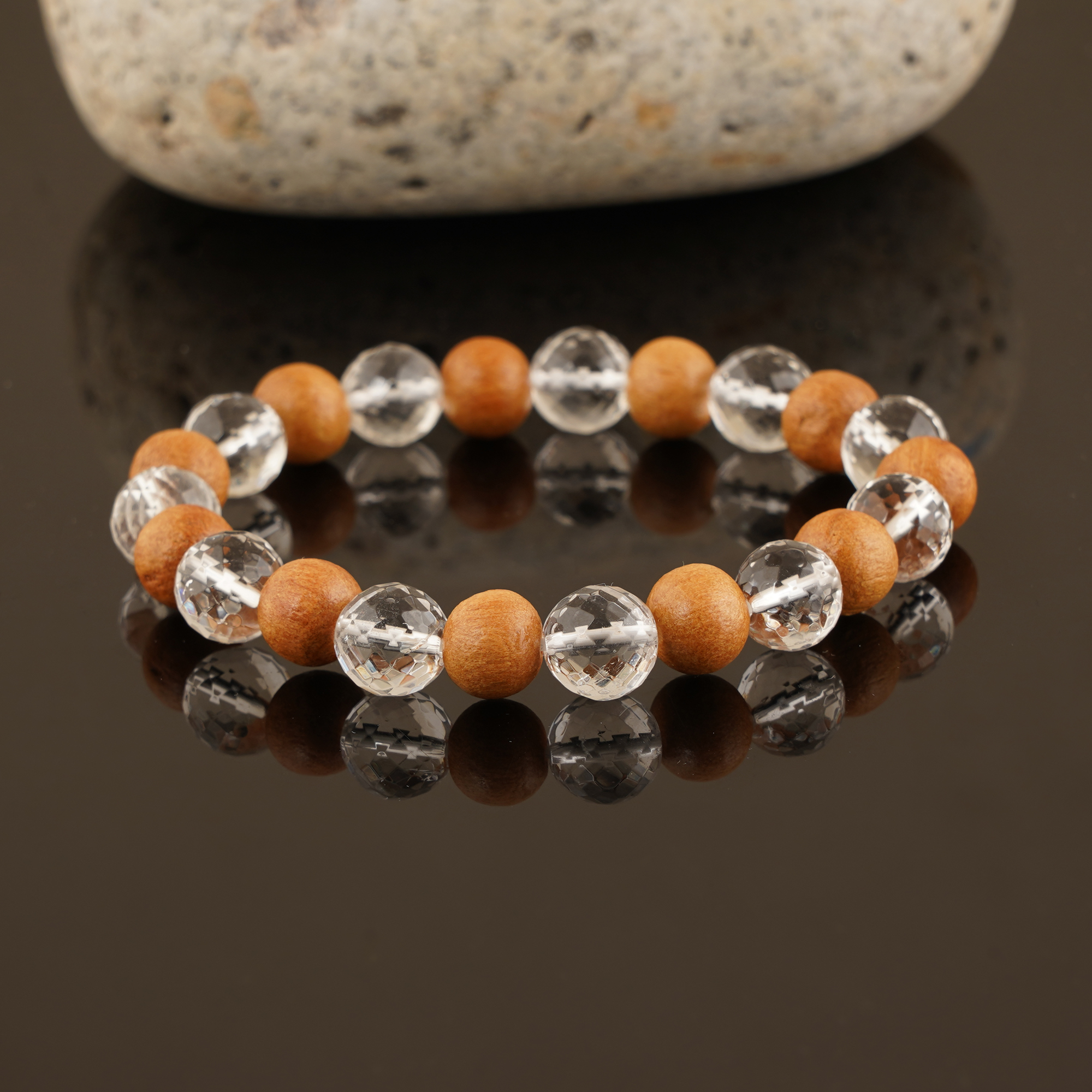 Wood and Clear Crystal Bracelet