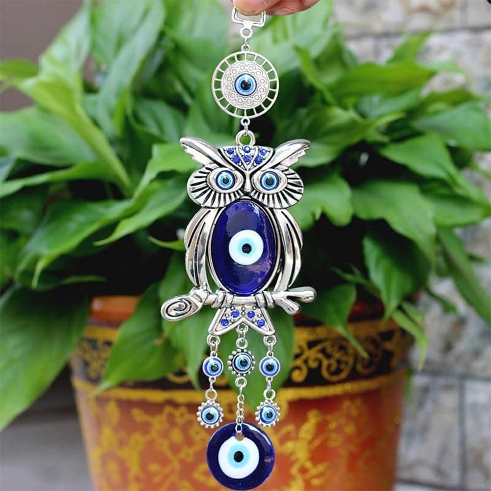 Turkish Evil Eye Big Owl Metal Protection Wall Hanging