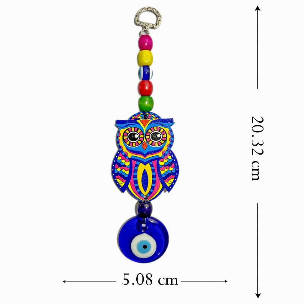 Turkish Blue Evil Eye Crystal Owl Wall Hanging - Protection Amulet Home Decor