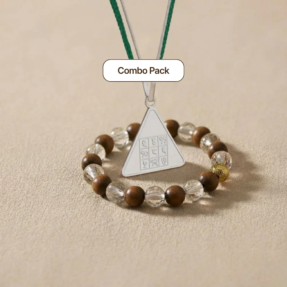 Budh Pyra Yantra Silver Locket And Wood and Clear Crystal Bracelet Combo