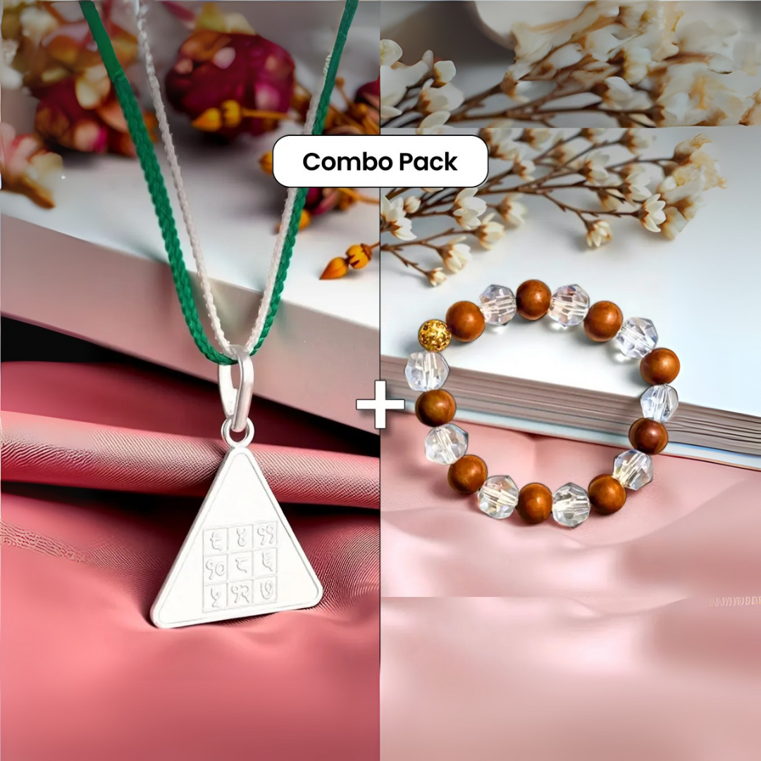 Budh Pyra Yantra Silver Locket And Wood and Clear Crystal Bracelet Combo