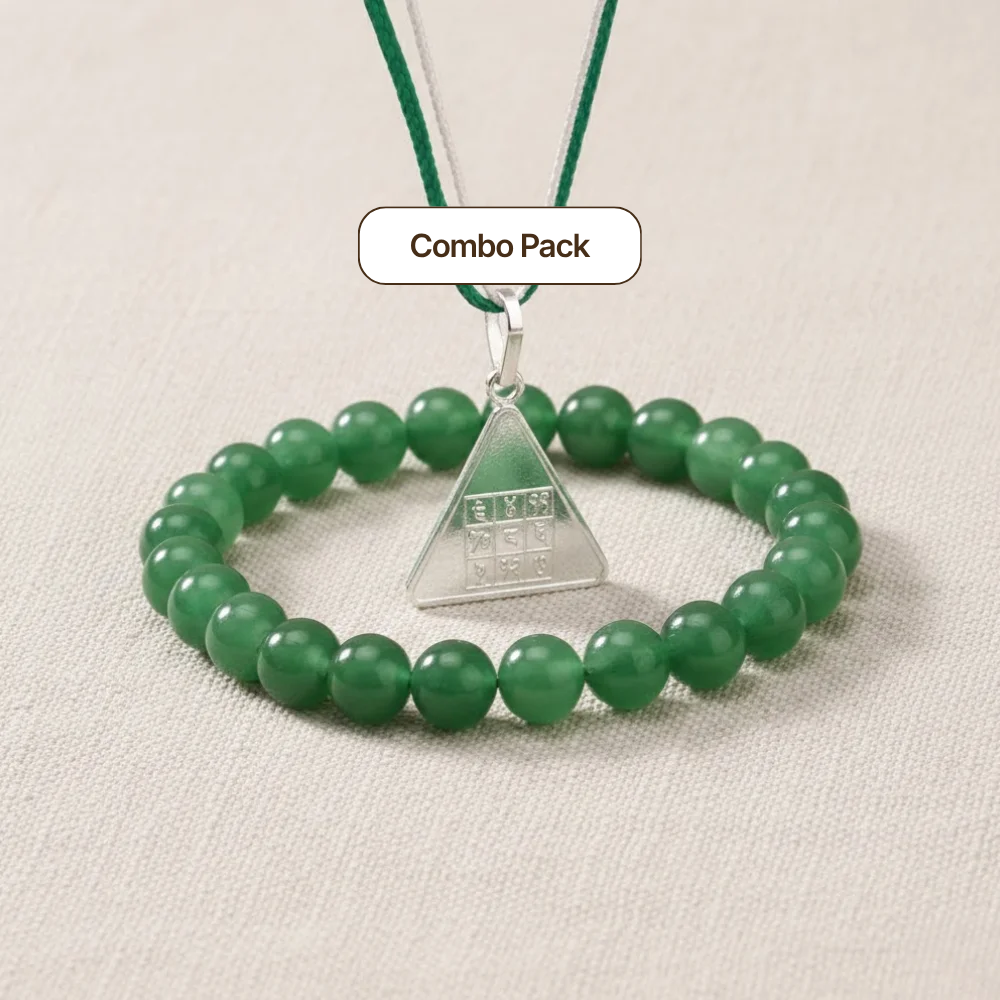 Budh Pyra Yantra Silver Locket and Green Aventurine Bracelet Combo