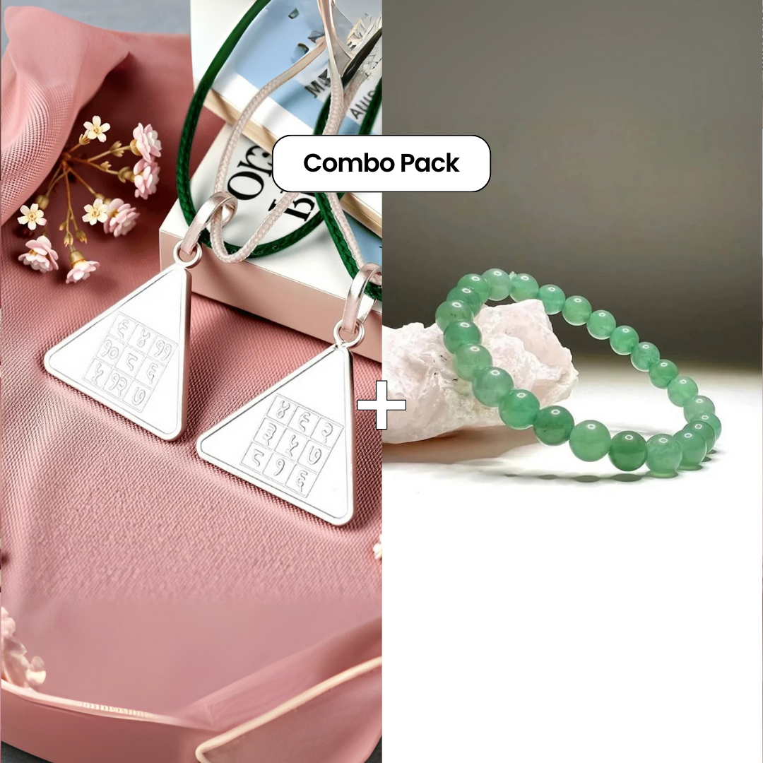 Budh Pyra Yantra Silver Locket and Green Aventurine Bracelet Combo
