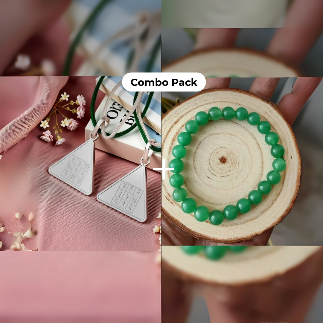 Budh Pyra Yantra Silver Locket and Green Aventurine Bracelet Combo