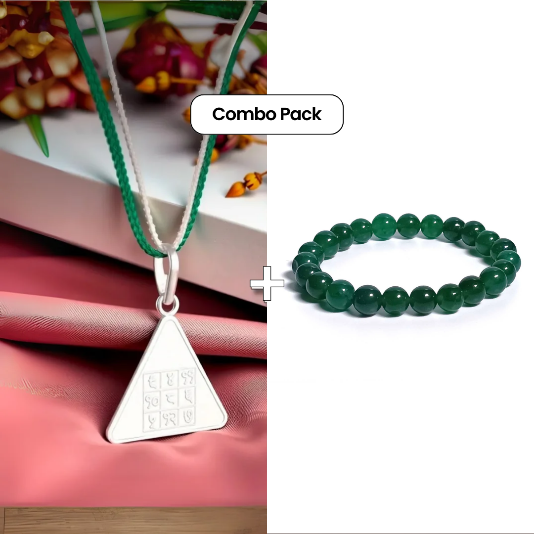 Budh Pyra Yantra Silver Locket Green Jade Bracelet Combo
