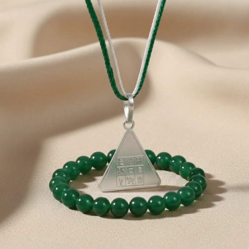 Budh Pyra Yantra Silver Locket Green Jade Bracelet Combo