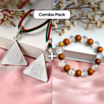Surya Budh Yantra Silver Locket + Wood and Clear Crystal Bracelet (Diamond Cut) With Golden Moti Combo