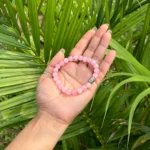 Rose quartz bracelet with buddha charm 8mm vastu yantra