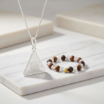 Pyra Yantra Silver Locket and Wood & Clear Crystal Bracelet Combo