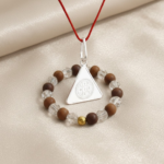 Shri Surya Yantra Silver Locket and Wood & Clear Crystal Bracelet Combo VY