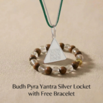 Budh Pyra Yantra Silver Locket And Wood and Clear Crystal Free Bracelet