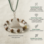 Budh Pyra Yantra Silver Locket And Wood and Clear Crystal Free Bracelet
