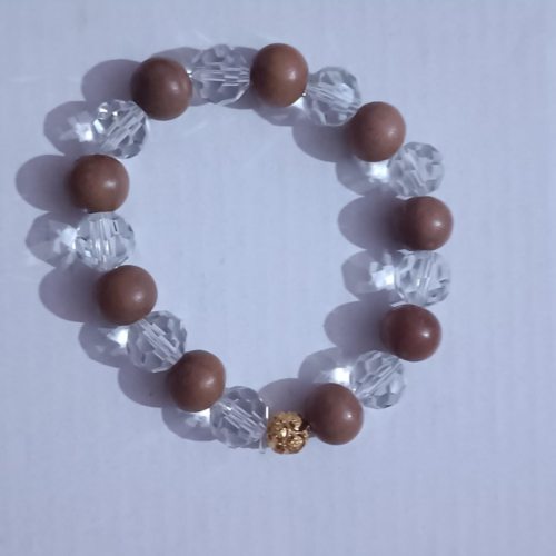 Wood and Clear Crystal Bracelet (Diamond Cut) With Golden Moti photo review
