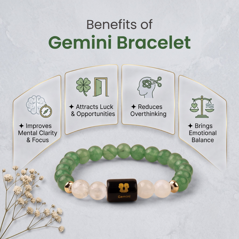 Gemini (मिथुन राशि) Zodiac Green Aventurine & Milky Quartz Bracelet Benefits