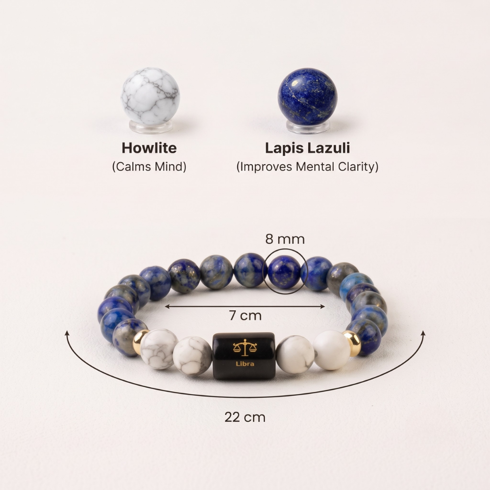 Libra (तुला राशि) Zodiac Lapis Lazuli & Howlite Bracelet Size