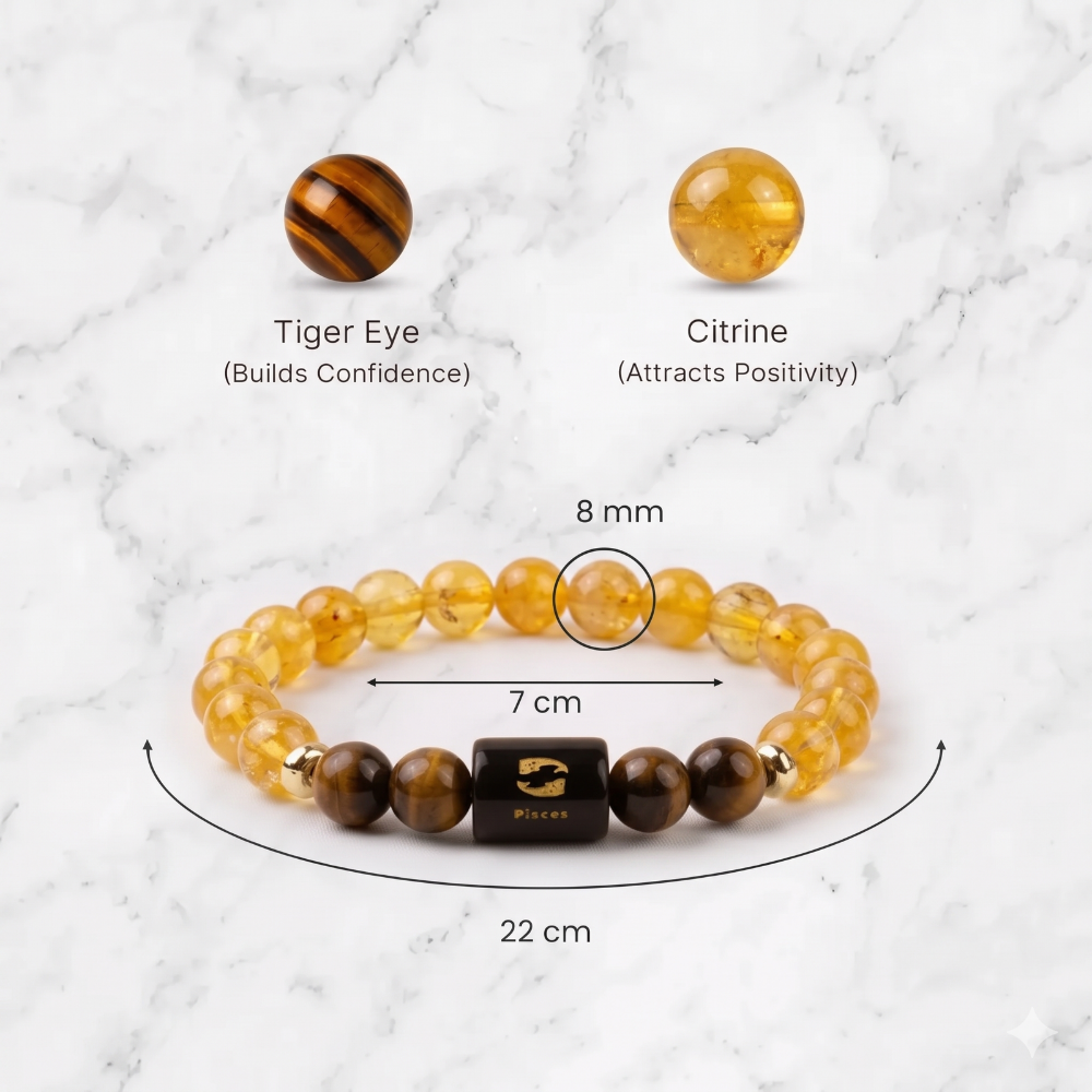 Pisces Citrine & Tiger Eye Natural Stone Bracelet 4