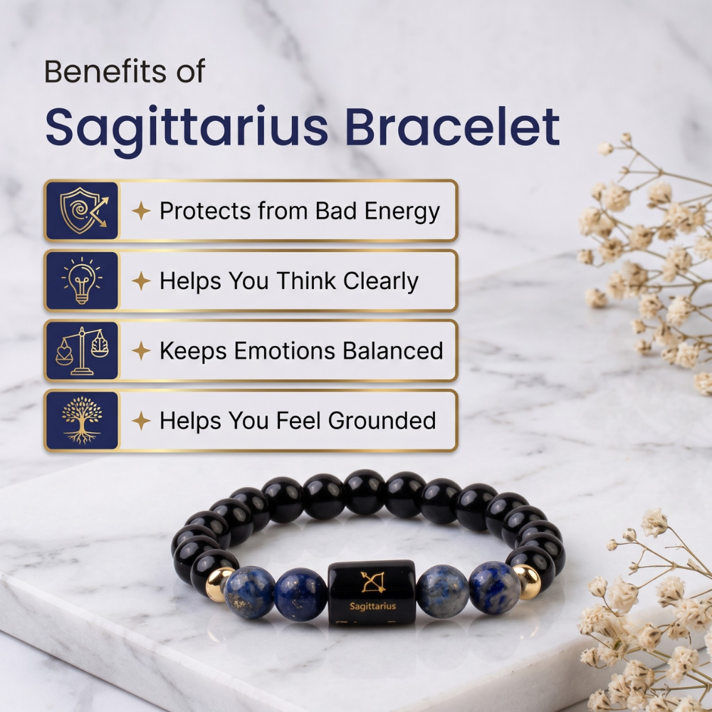Sagittarius (धनु राशि) Zodiac Black Obsidian & Lapis Lazuli Bracelet Benefits