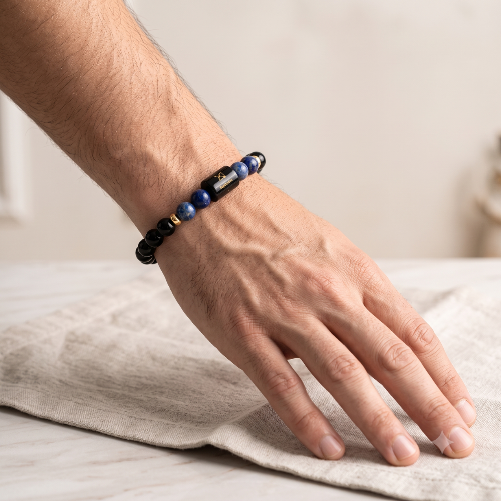 Sagittarius (धनु राशि) Zodiac Black Obsidian & Lapis Lazuli Bracelet Model