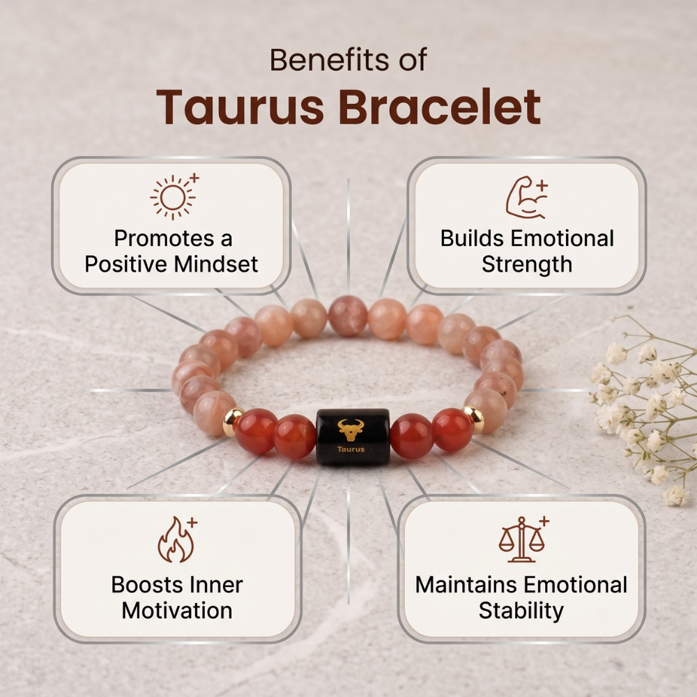 Taurus (वृषभ राशि) Zodiac Sunstone & Carnelian Bracelet Benefit