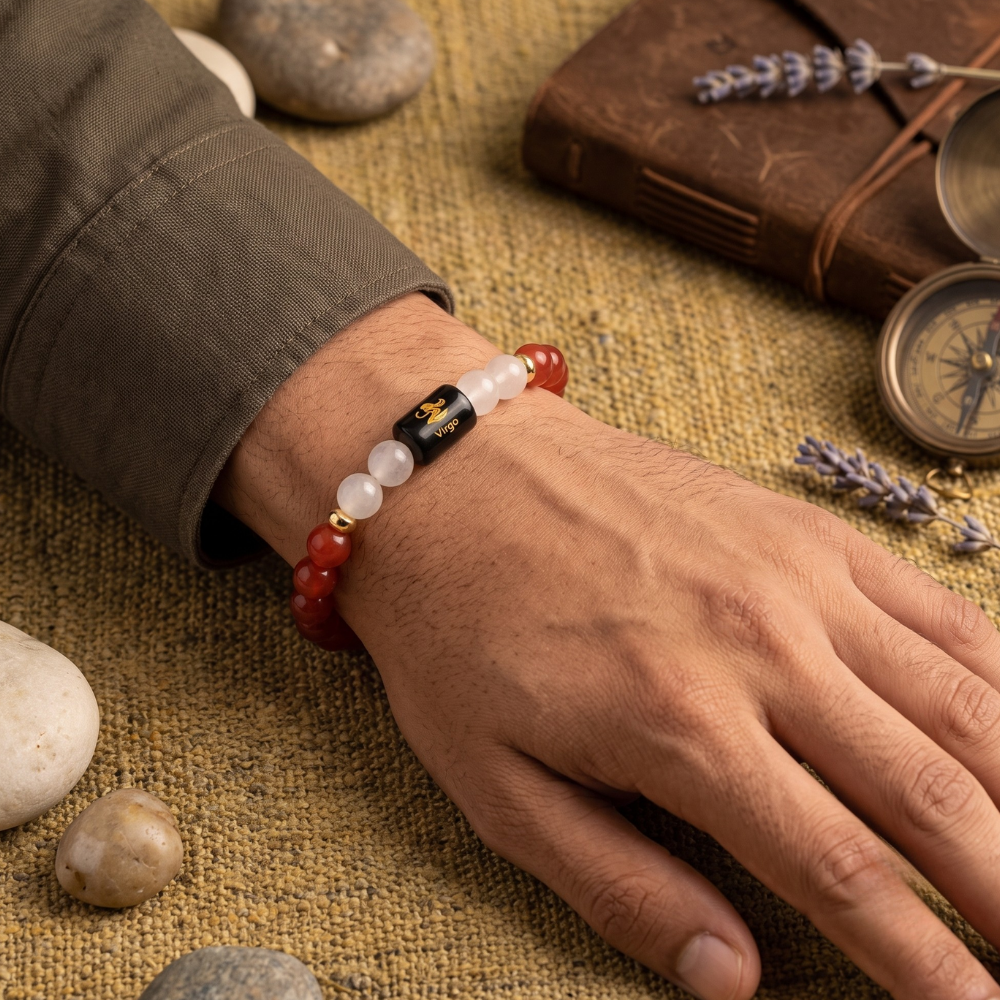 Virgo (कन्या राशि) Zodiac Carnelian & Milky Quartz Bracelet Model